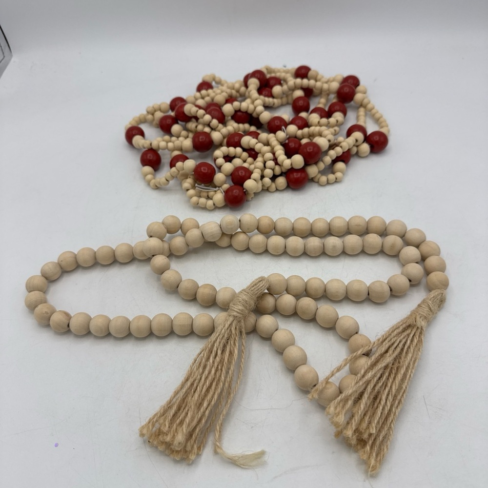 2 pc Wood Bead Garland, Christmas Tree, Mantel, Farmhouse, Table, Holiday Decor